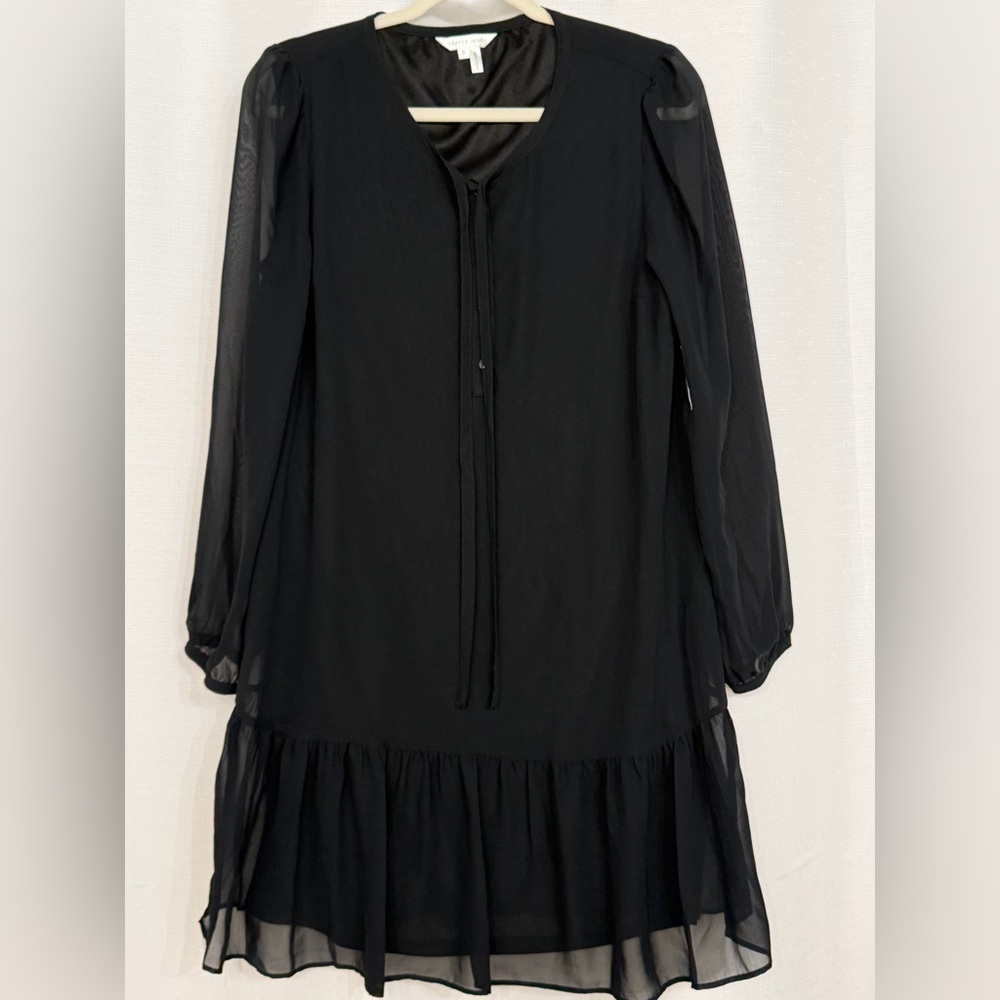 Draper James Black Long Sleeve Neck Flounce Shift Dress Size Small NWT👗